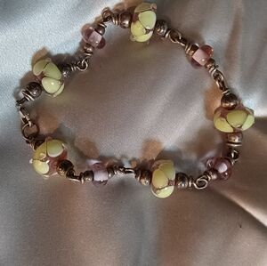 Unique Vtg Artisan Handmade Silver Venetian Murano Lampwork Bracelet & Earrings